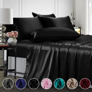 Black Satin Bedding with Color Options