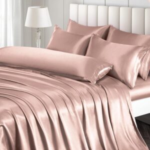 Blush Pink Satin Bedding with Bolster